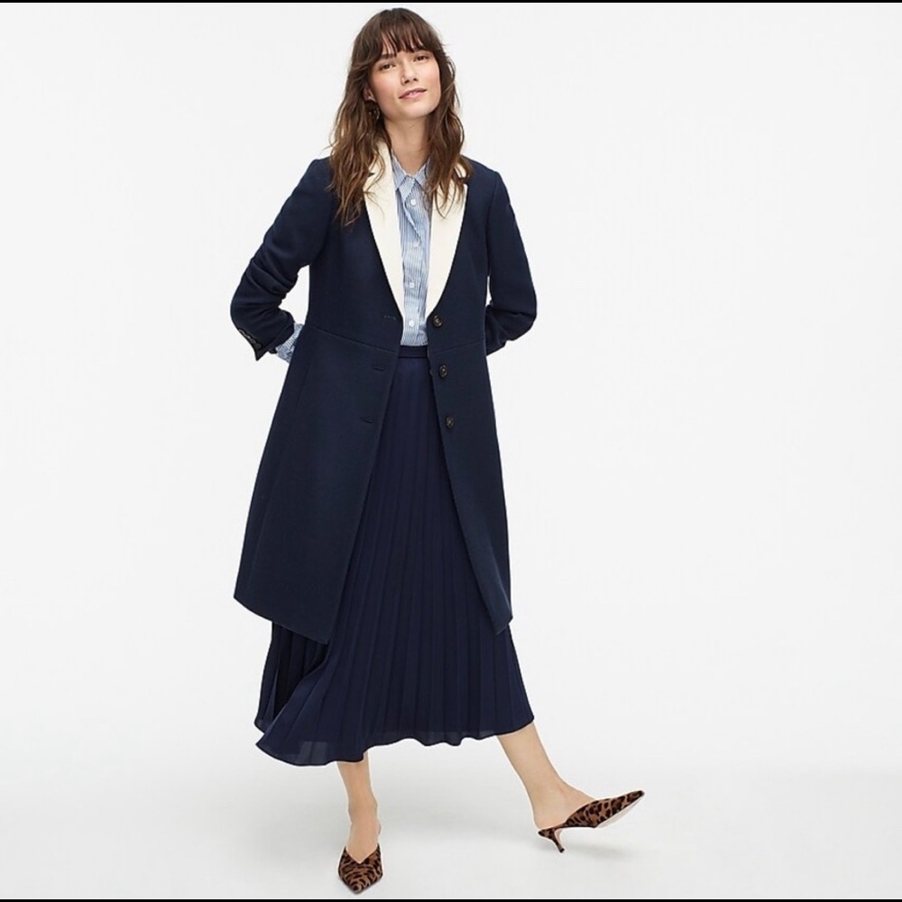 J Crew Contrast Collar Navy Wool Coat
